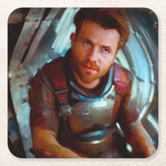 SF Hero Aboard Spacesship 4 Underlägg Papper Kvadrat (Framsidan)