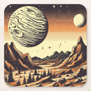 SF Mars Ligcape Woodcut 1 Underlägg Papper Kvadrat