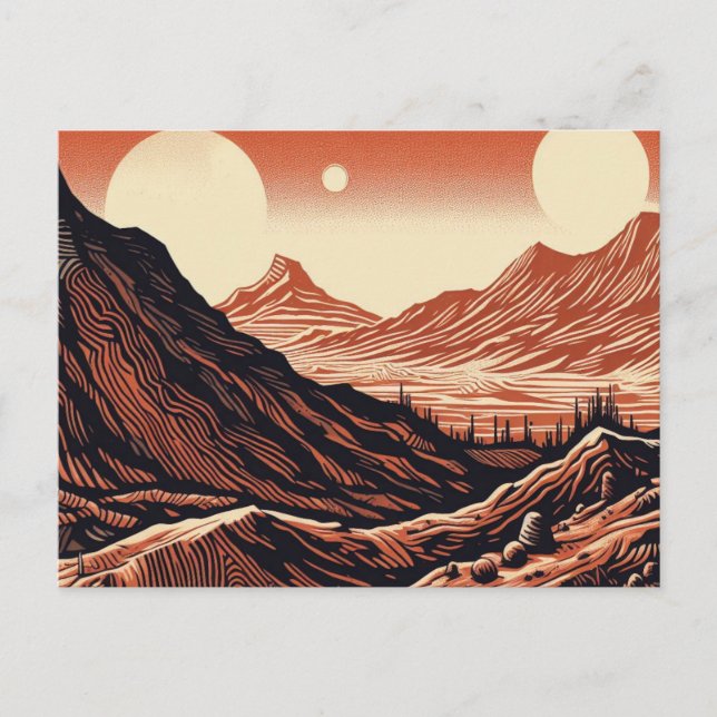 SF Mars Ligcape Woodcut 4 Vykort (Framsida)