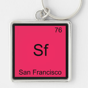 Sf - San Francisco City Chemistry Inslag Symbol T Fyrkantig Silverfärgad Nyckelring