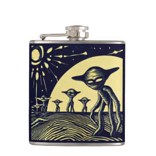 SF - Utomjordingar på ett Strange Planet Woodcut 2 Fickplunta