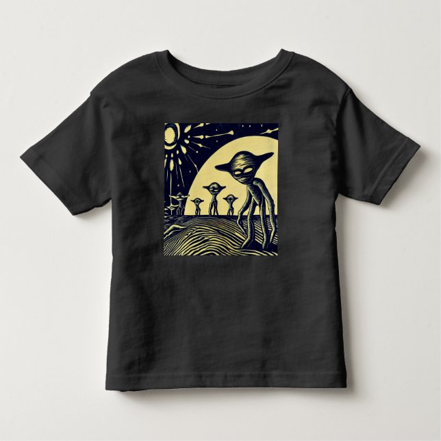 SF - Utomjordingar på ett Strange Planet Woodcut 2 T Shirt (Framsida)