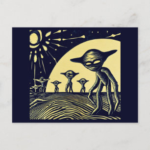 SF - Utomjordingar på ett Strange Planet Woodcut 2 Vykort