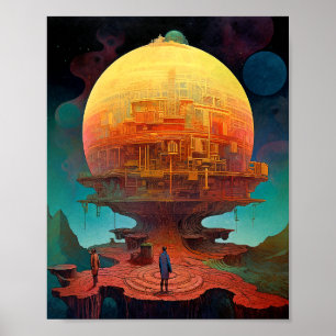 Sfärisk stad Surreal Ligcape Art Poster