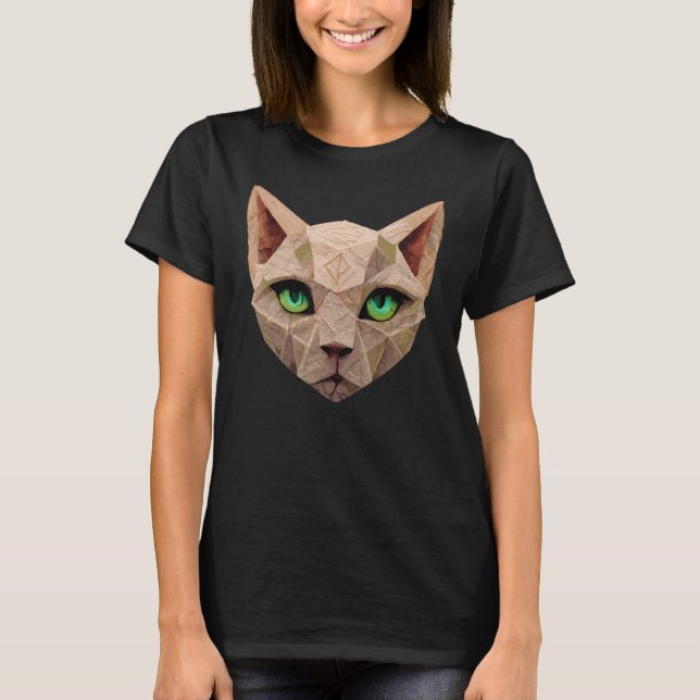 Sfinkskatt Polygon Låg Poly Katters Ansikte T Shirt (Framsida)