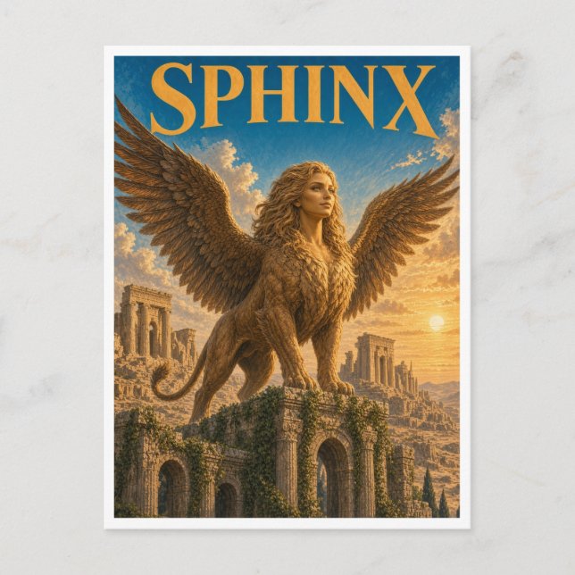Sfinkx, gotisk fantasymonster vykort (Framsida)