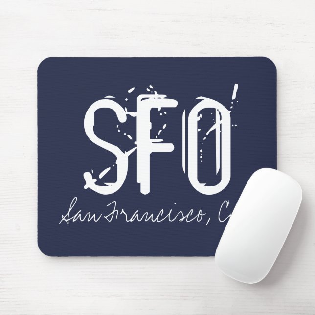 SFO San Francisco Typography Blue Musmatta (Med mus)