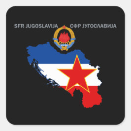 SFR Jugoslavien - Karta - Emblem - Flagga Klisterm Fyrkantigt Klistermärke