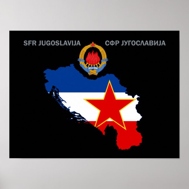 SFR Jugoslavien - Karta - Emblem - Flagga Poster (Framsidan)