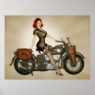 Sgt. Davidson Armé Motorcykel Pinup Poster