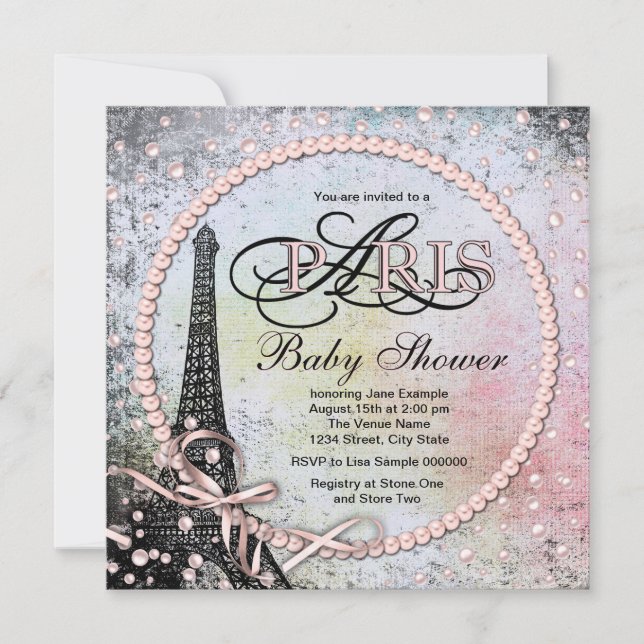 Shab Chic Paris Baby Shower Inbjudningar (Framsida)