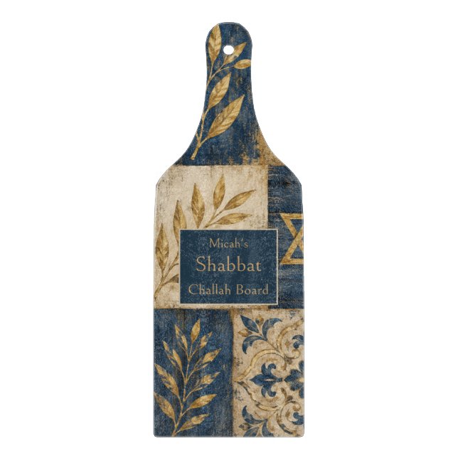 Shabbat Challah Bräde, Blå Guld, Rustik Bondgård (Framsidan)