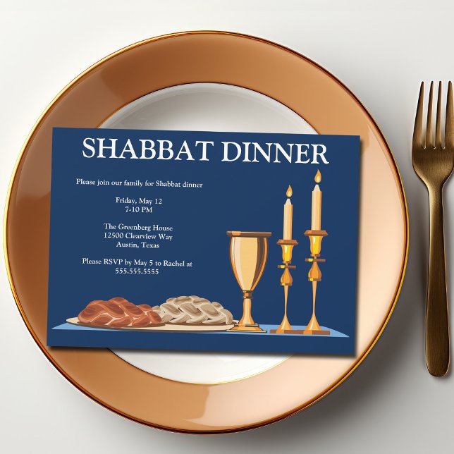Shabbat Dinner Anpassningsbar Jewish Family Navy B Inbjudningar (Skapare uppladdad)