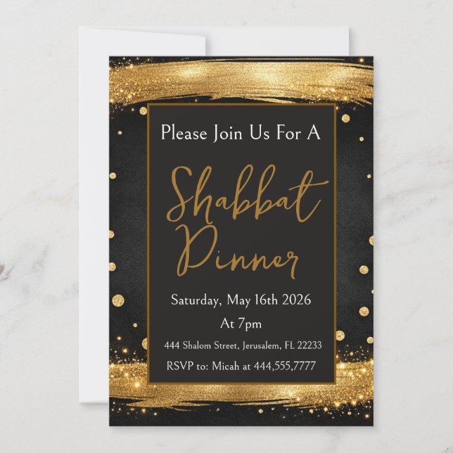 Shabbat Middag Guld Svart Lyx Modern Inbjudningar (Framsida)