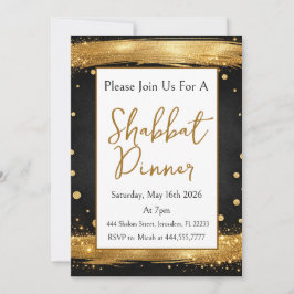 Shabbat Middag Svart Guld Lyx Modern Inbjudningar