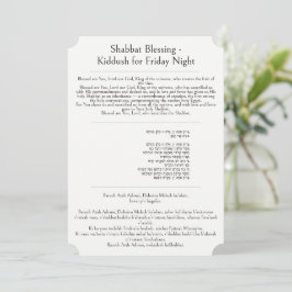 Shabbat-segnelsebön, Kiddush, Hebreiska, Engelska Kort