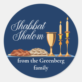 Shabbat Shalom Anpassningsbar Blue Sabbath Middag Runt Klistermärke