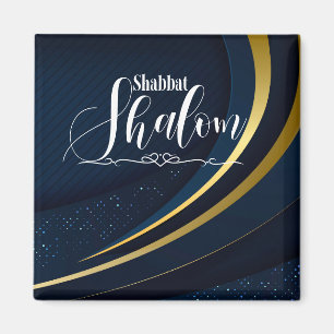 Shabbat Shalom Blå Guld Linje Geometrisk Rand Magnet