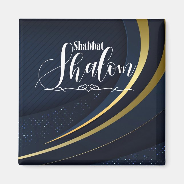Shabbat Shalom Blå Guld Linje Geometrisk Rand Magnet (Framsidan)