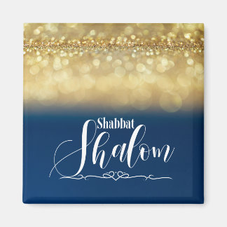 Shabbat Shalom Blue Guld Glitter Gnistra Glam Luxe Magnet