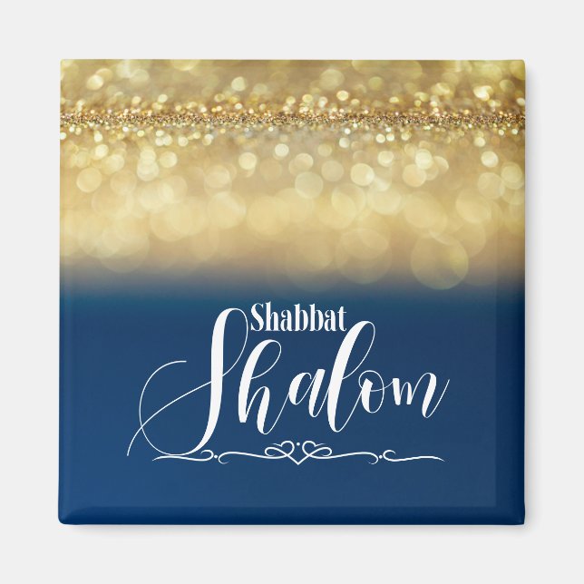 Shabbat Shalom Blue Guld Glitter Gnistra Glam Luxe Magnet (Framsidan)