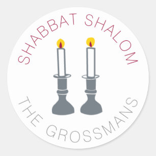 Shabbat Shalom Candles Anpassningsbar Stickers Runt Klistermärke