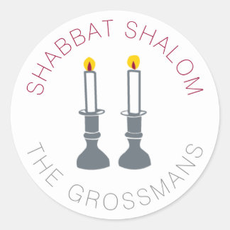 Shabbat Shalom Candles Anpassningsbar Stickers Runt Klistermärke