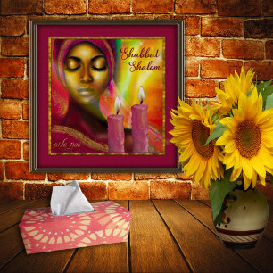 Shabbat Shalom Candles Hebrew African Woman Art Poster