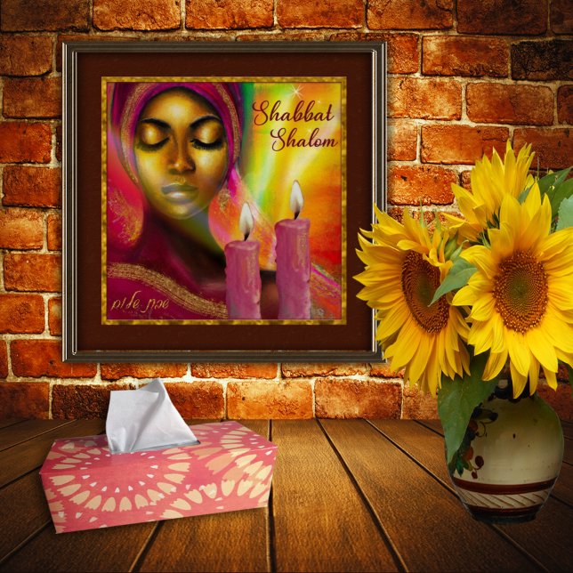 Shabbat Shalom Candles Hebrew African Woman Art Poster (Skapare uppladdad)