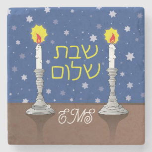 Shabbat Shalom Candles med stjärnor Stenunderlägg