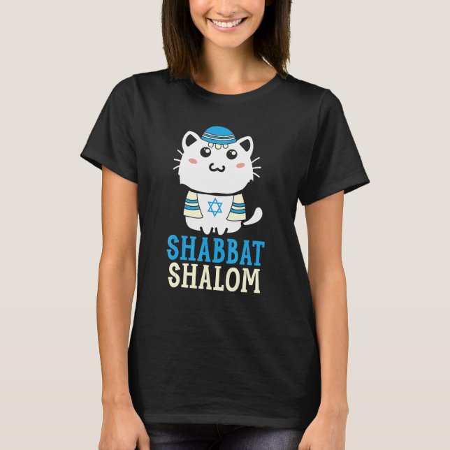 Shabbat Shalom Cat Heliga Day Judaism Yom Kippur 1 T Shirt (Framsida)