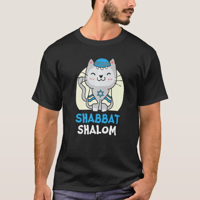 Shabbat Shalom Cat Heliga Day Judaism Yom Kippur T Shirt (Framsida)