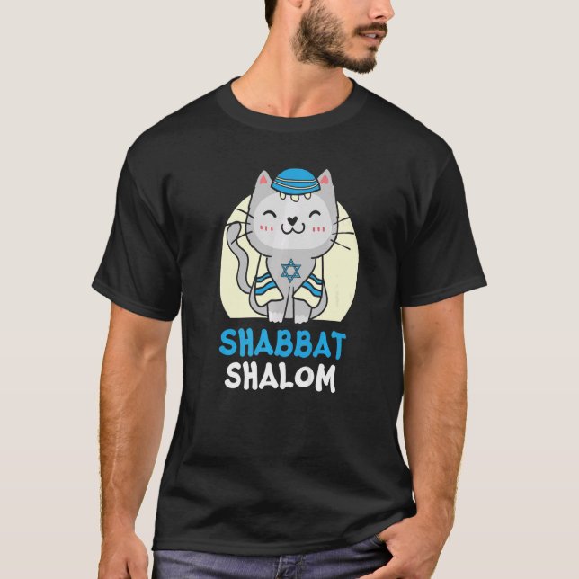 Shabbat Shalom Cat Heliga Day Judaism Yom Kippur T Shirt (Framsida)