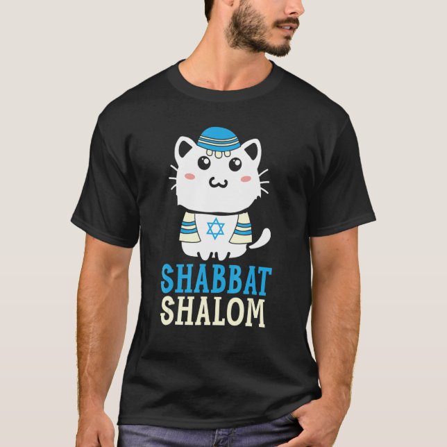 Shabbat Shalom Cat  Holy Day Judaism Yom Kippur 1 T Shirt (Framsida)