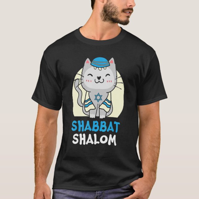 Shabbat Shalom Cat   Holy Day Judaism Yom Kippur T Shirt (Framsida)