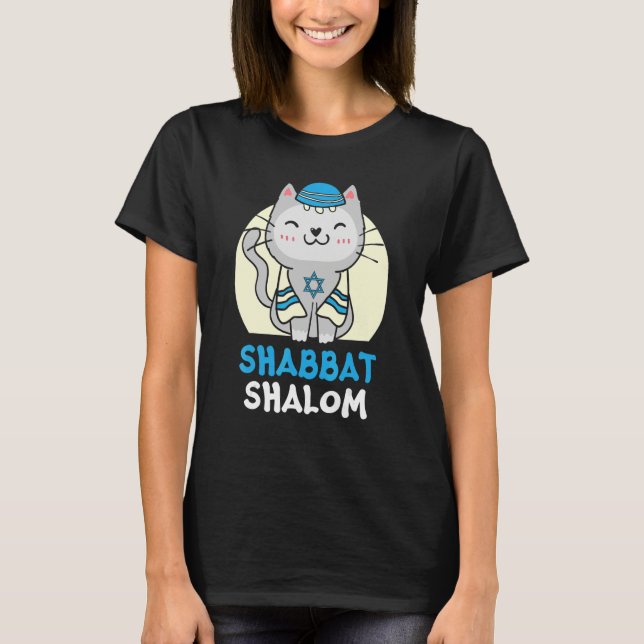 Shabbat Shalom Cat   Holy Day Judaism Yom Kippur T Shirt (Framsida)