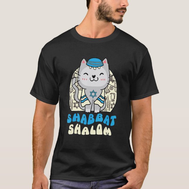 Shabbat Shalom Cat  Kitten Happy Hanukkah Chanukka T Shirt (Framsida)