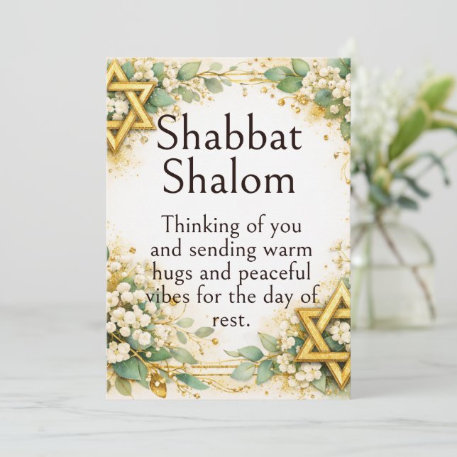 Shabbat Shalom, Eukalyptus Babysand Gold Önskning Kort (Stående Fram)