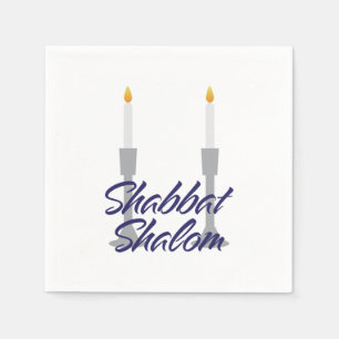 Shabbat shalom hälsning och candlestic Paper Napki Pappersservett