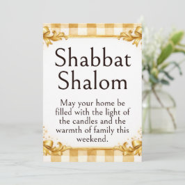 Shabbat Shalom-hälsning, Rutigt Brun Vitt Guld Kort