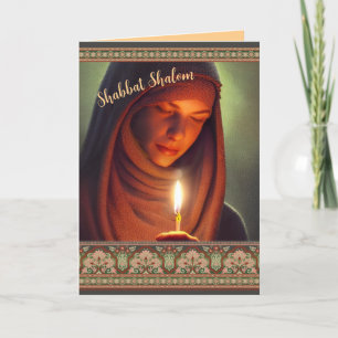 Shabbat Shalom Jewish Woman Candle Card Tack Kort