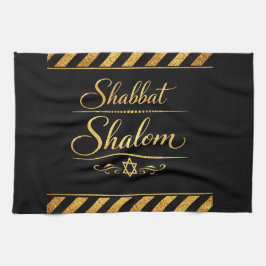 Shabbat Shalom Judisk Judaica Guld Svart Lyx Kökshandduk