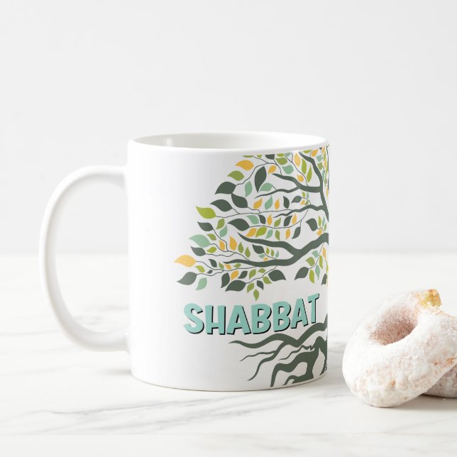 Shabbat Shalom Livets träd Ez Hachaim Jewish Kaffemugg (Med munk)