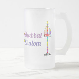 Shabbat Shalom Menorah frosted mugg