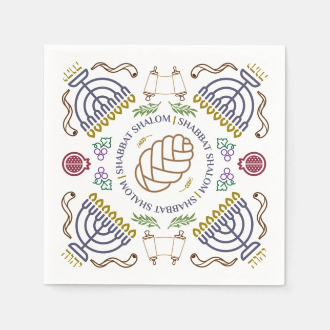Shabbat Shalom Modern Cocktail Napkins Pappersservett (Framsidan)