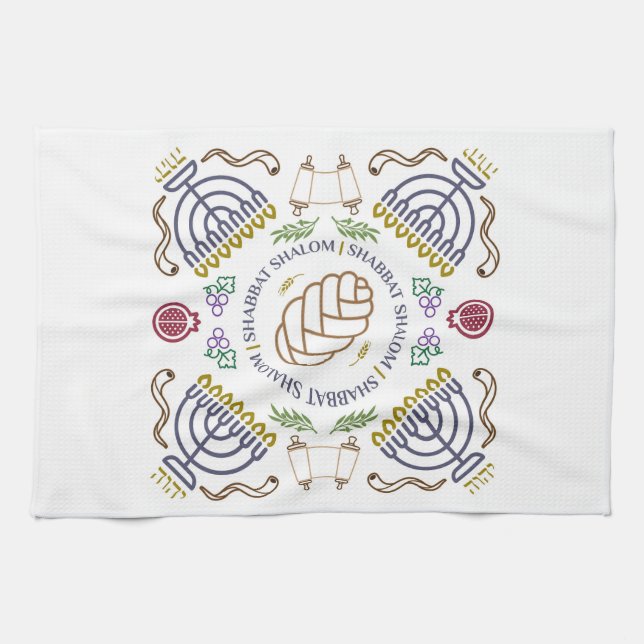 Shabbat Shalom Modern Hand Towel Kökshandduk (Horisontell)