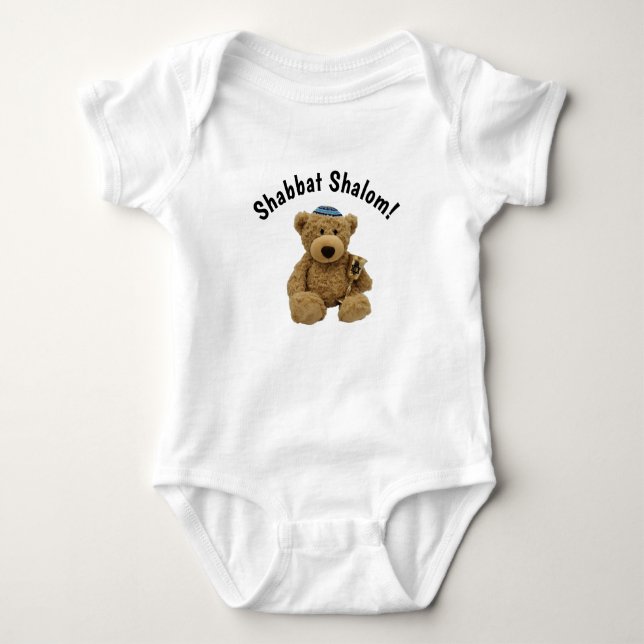 Shabbat Shalom Nalle Baby Bodykostym T Shirt (Framsida)