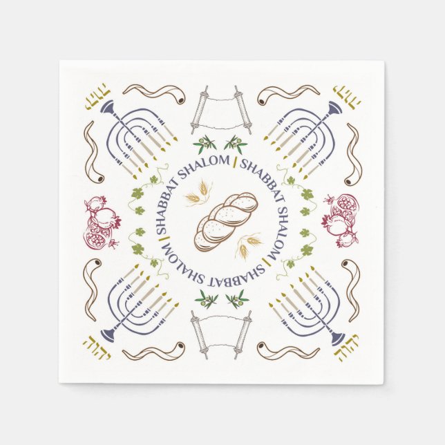 Shabbat Shalom Traditional Cocktail Napkins Pappersservett (Framsidan)