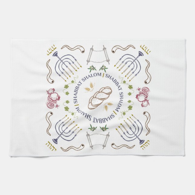 Shabbat Shalom Traditional Hand towel Kökshandduk (Horisontell)