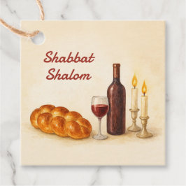 Shabbat Shalom Watercolor Challah, Wine & Candles  Gåvor Etiketter